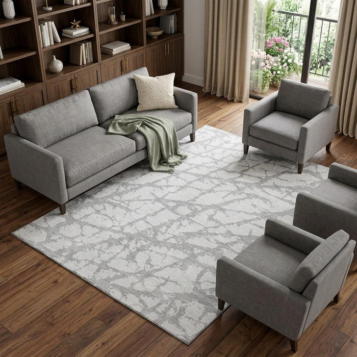 10' X 14' Abstract Washable Area Rug With UV Protection (676878) - Silver / Gray