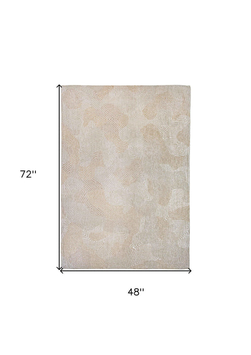 5' x 7' Abstract Non Skid Area Rug - Beige And White