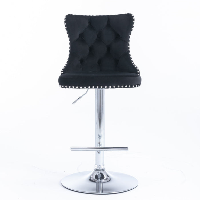 Set of 2 Giga modern upholstered swivel barstools with tufted backs, adjustable height, ideal for home pub and kitchen island.