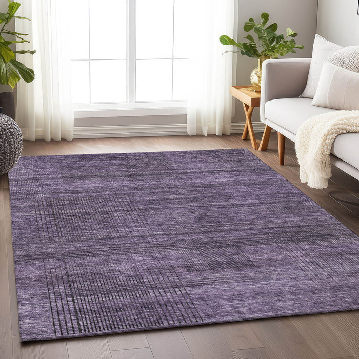 10' X 14' Striped Washable Area Rug With UV Protection - Plum And Gray