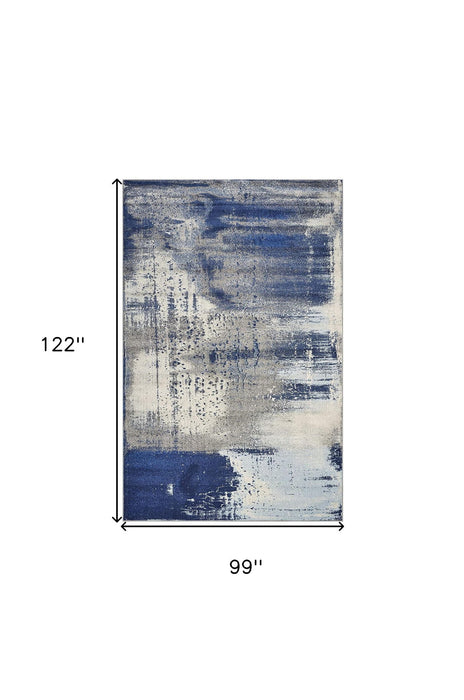 8' x 10' Abstract Shag Area Rug - Blue And Ivory