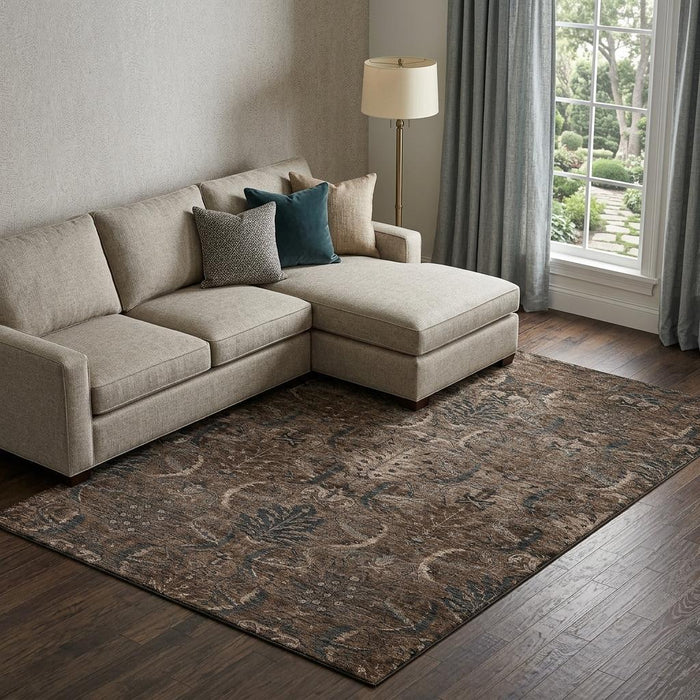 10' X 14' Damask Washable Area Rug With UV Protection (683872) - Chocolate / Gray