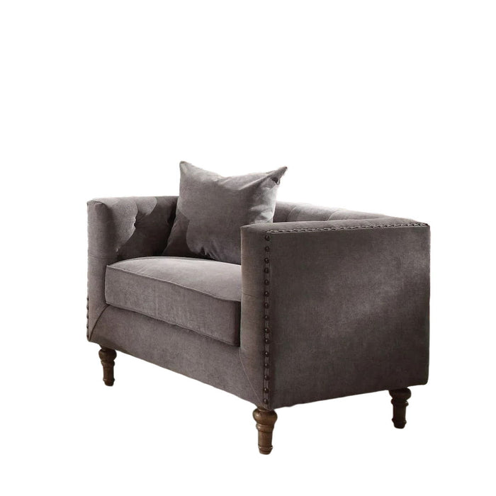 Velvet Tufted Arm Chair And Toss Pillow - Gray And Brown