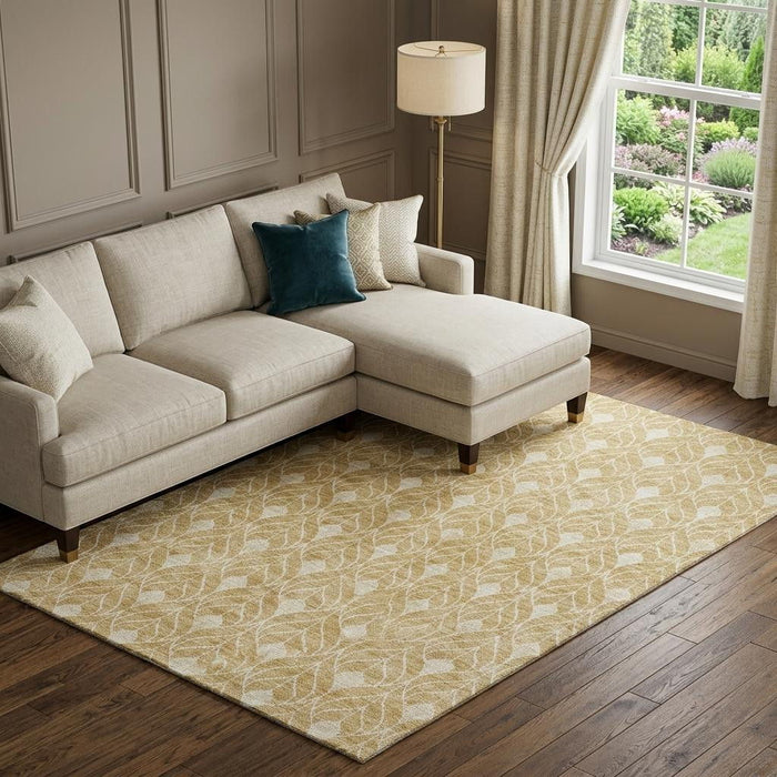 10' X 14' Geometric Washable Area Rug With UV Protection (674005) - Gold / Beige
