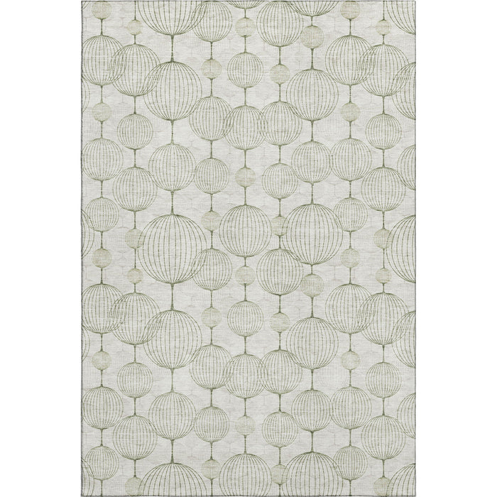 10' X 14' Geometric Washable Area Rug Polyester With UV Protection - Green And Beige