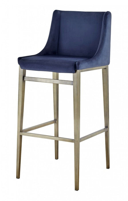 Velvet And Steel Bar Height Bar Chairs (Set of 2) - Blue And Silver