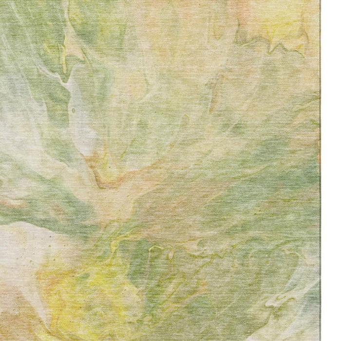 10' X 14' Abstract Washable Area Rug With UV Protection (653488) - Green / Peach / Yellow