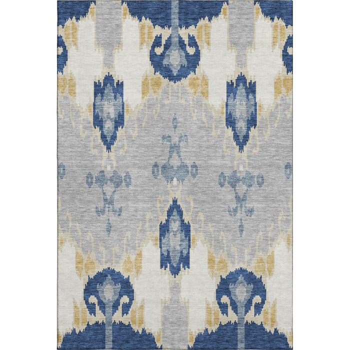 10' X 14' Ikat Washable Area Rug With UV Protection - Navy Blue