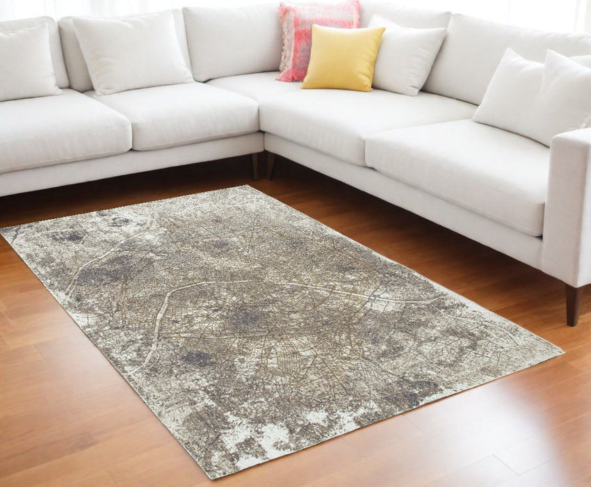 7' x 11' Abstract Non Skid Area Rug - Gray And White