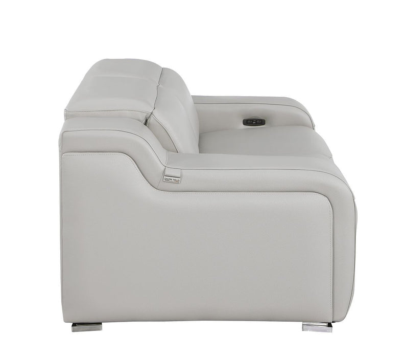 Italian Leather Power Reclining Loveseat (633748) - Light Gray / Silver