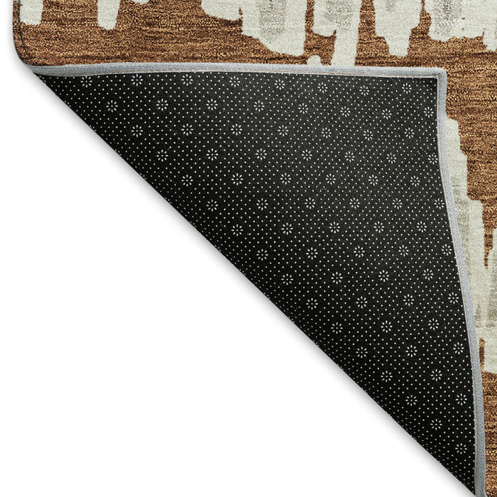 10' X 14' Striped Washable Area Rug With UV Protection (671990) - Rust / Beige