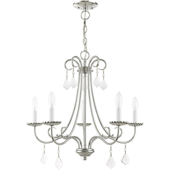 Five Light Metal Dimmable Chandelier With Shades - Silver / Clear