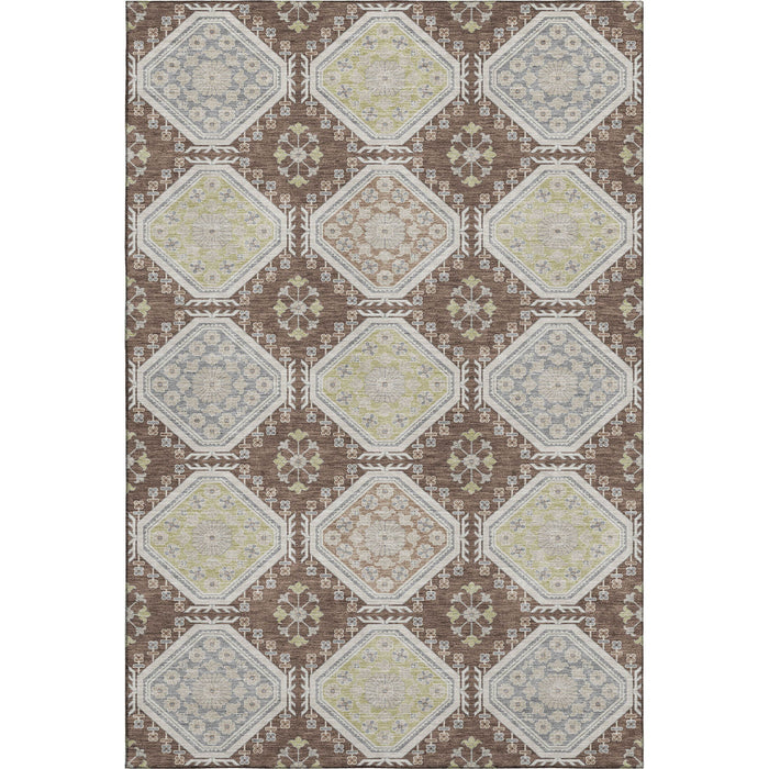 10' X 14' Floral Washable Area Rug With UV Protection (693726) - Chocolate / Beige / Blue