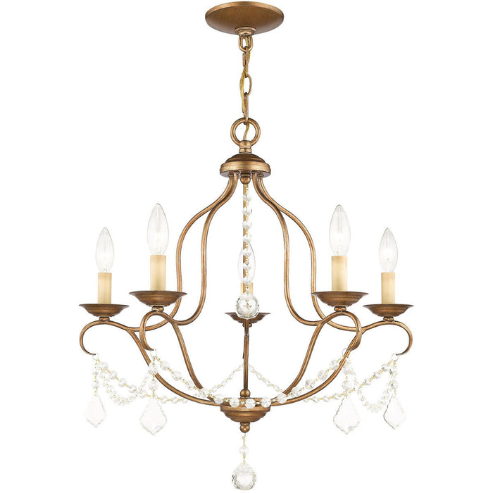 24" Five Light Dimmable Chandelier With Shades - Antiqued Gold