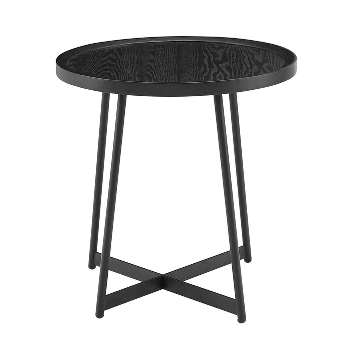Round Side Table - Black Ash Wood And Black