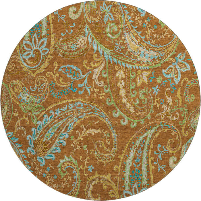 8' Paisley Washable Round Rug With UV Protection (647989) - Rust / Blue / Green