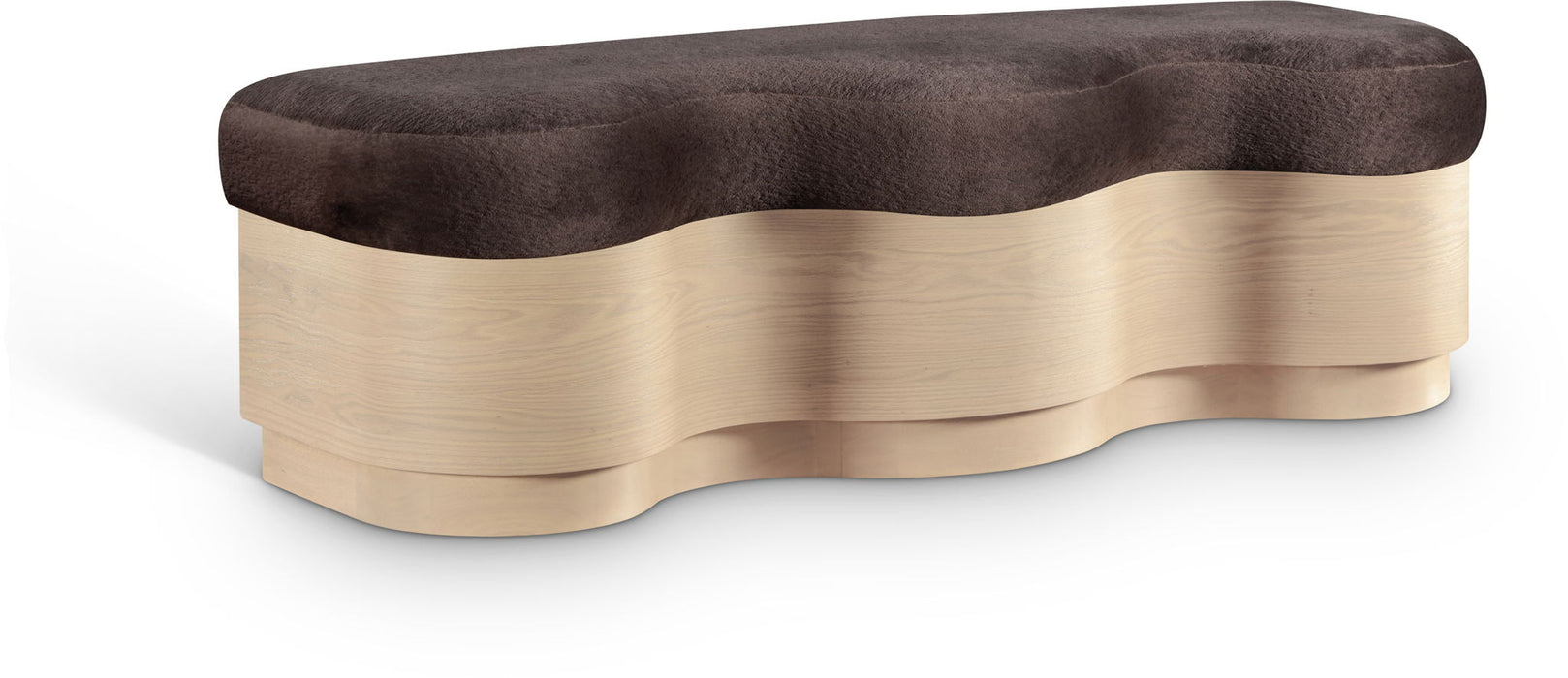 Upholstered Savoy bench with gold metal base by Meridian Furniture, featuring plush cushioned seating and sleek modern design.