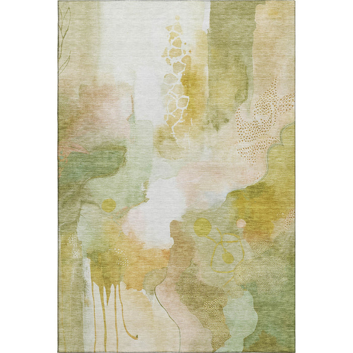10' X 14' Abstract Washable Area Rug With UV Protection (714775) - Fern Green / Ivory