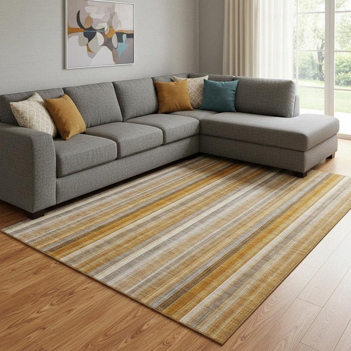 9' X 12' Striped Washable Area Rug With UV Protection (648399) - Rust / Gray