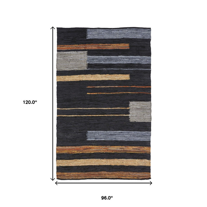 8' x 10' Striped Hand Woven Stain Resistant Area Rug - Navy Blue