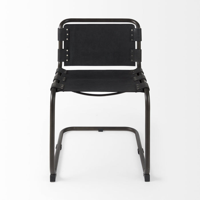 Leather Metal Open Back Dining Side Chair - Black