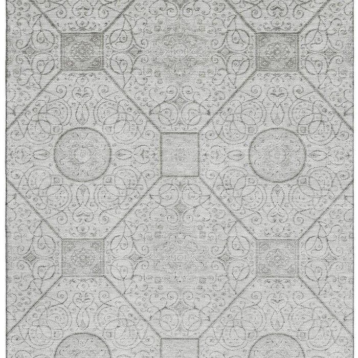 10' X 14' Geometric Washable Area Rug With UV Protection (700041) - Silver / Gray