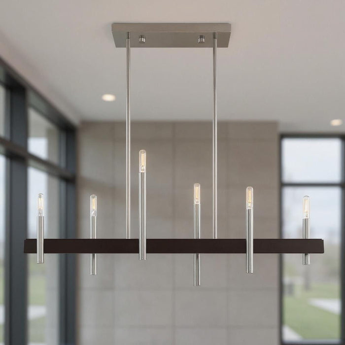 24'' Six Light Dimmable Chandelier With Shades - Nickel