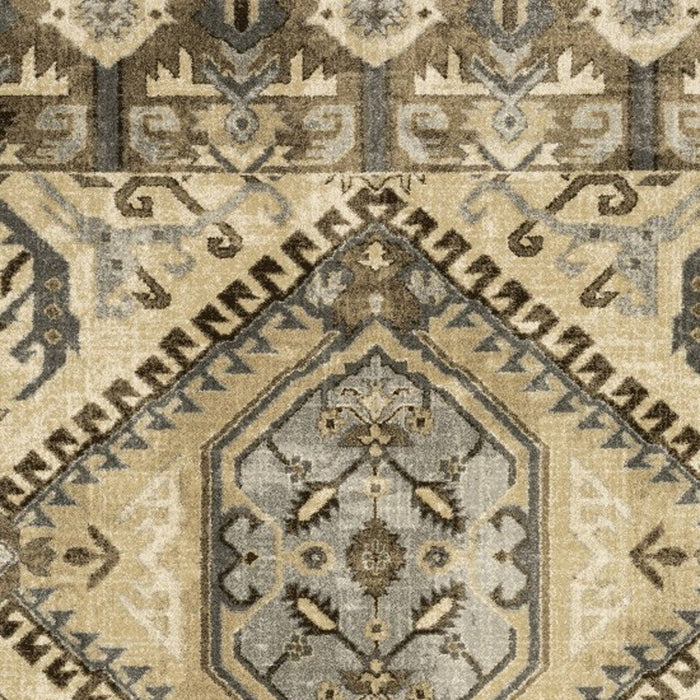 8' x 11' Central Medallion Indoor Area Rug - Tan And Gold