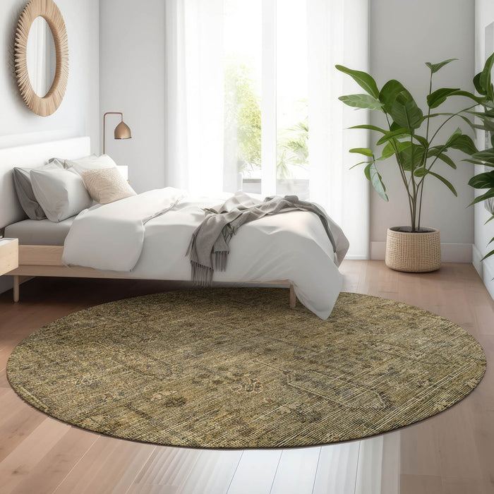 8' Southwestern Washable Round Rug With UV Protection - Brown / Beige