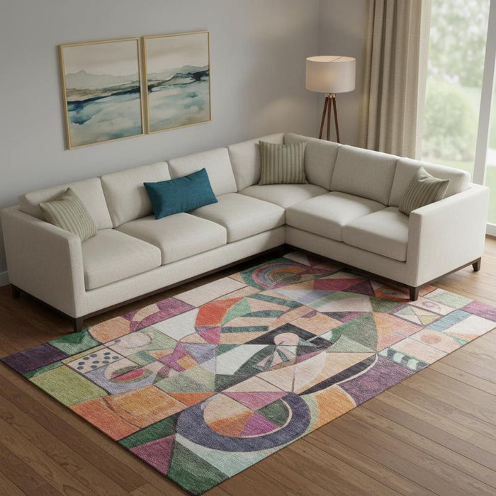 10' X 14' Abstract Washable Area Rug With UV Protection (700421) - Orange / Pink / Ivory