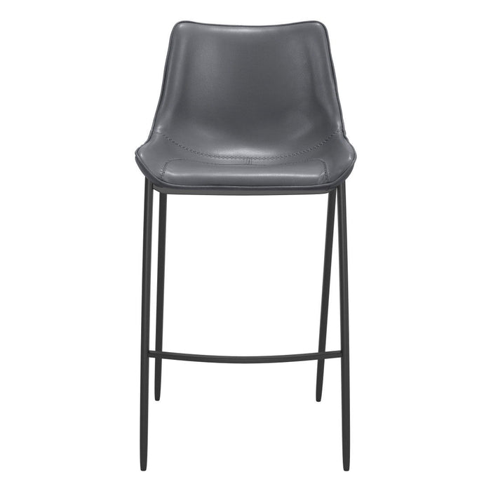 Faux Leather And Steel Bar Height Bar Chairs (Set of 2) - Dark Gray And Black
