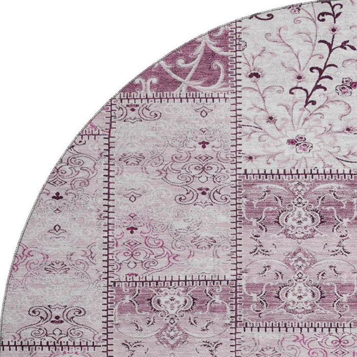 8' Patchwork Distressed Washable Round Rug With UV Protection (649555) - Burgundy / Ivory