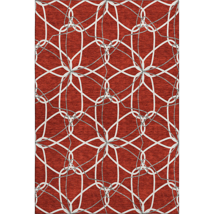 10' X 14' Geometric Washable Area Rug With UV Protection (675546) - Red / Ivory / Gray