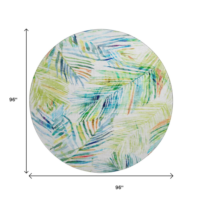 8' Geometric Washable Round Rug With UV Protection (646328) - Rainbow / Ivory