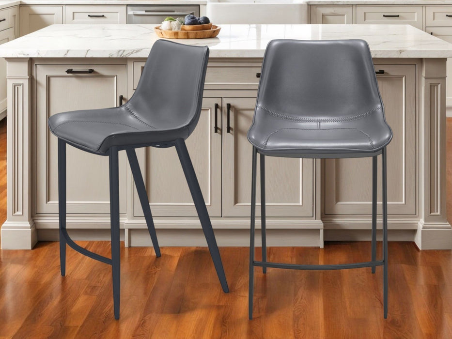 Faux Leather And Steel Counter Height Bar Chairs (Set of 2) - Dark Gray And Black