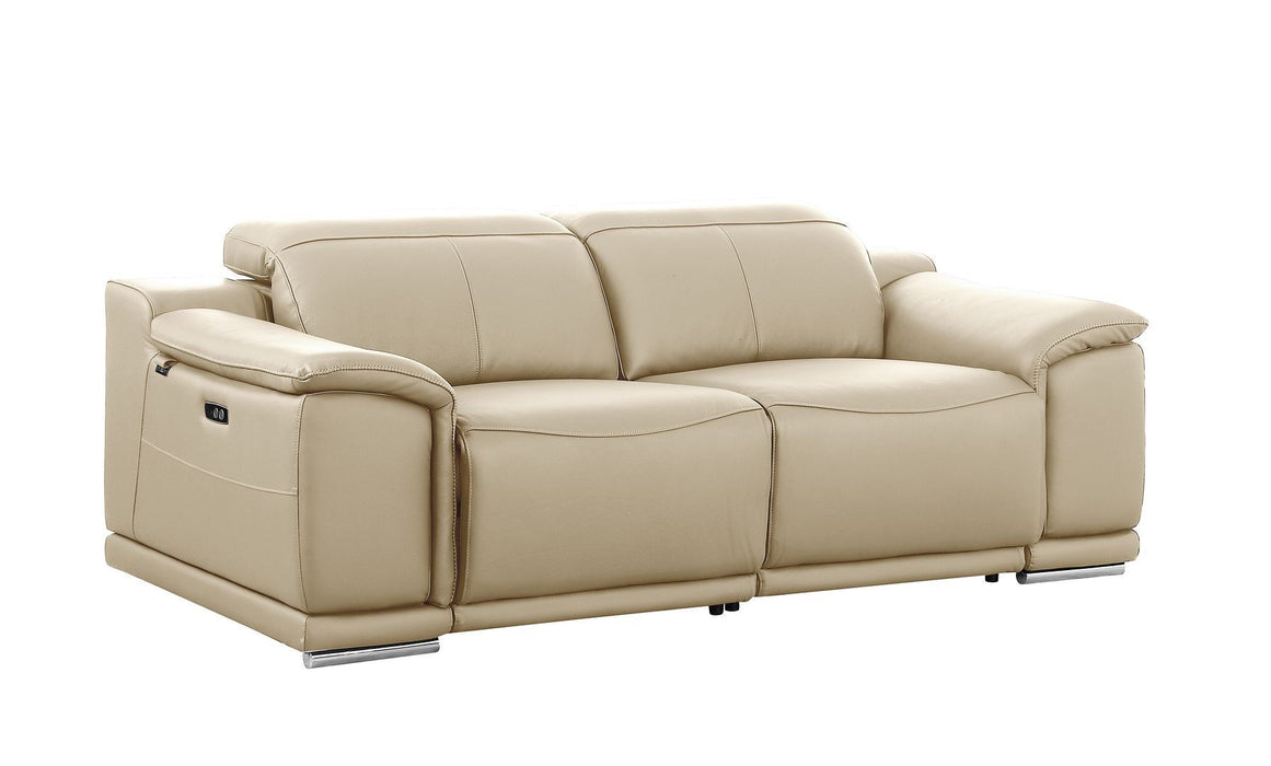Italian Leather Power Reclining Loveseat - Cream / Silver
