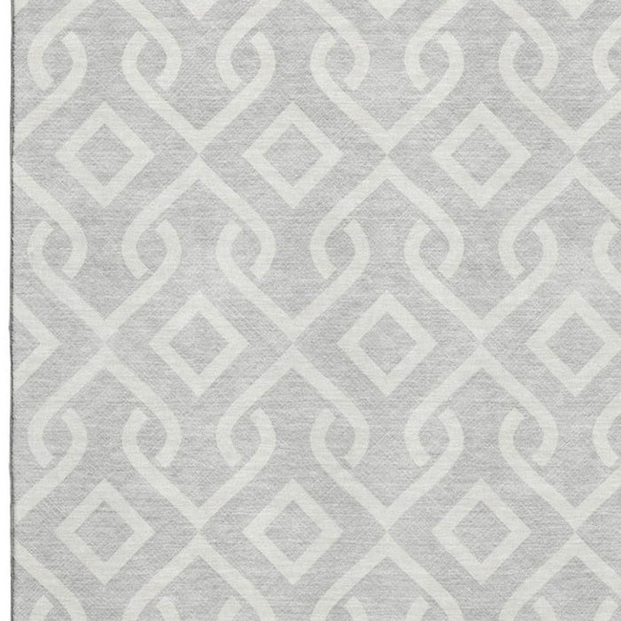 10' X 14' Geometric Washable Area Rug With UV Protection (652587) - Silver / Ivory