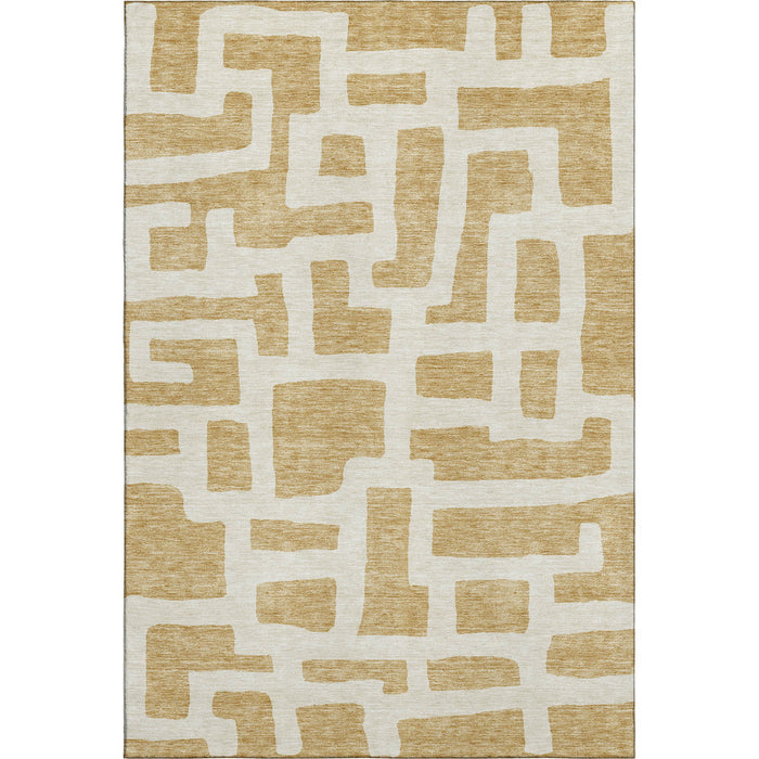 10' X 14' Abstract Geometric Washable Area Rug With UV Protection (671792) - Gold / Ivory