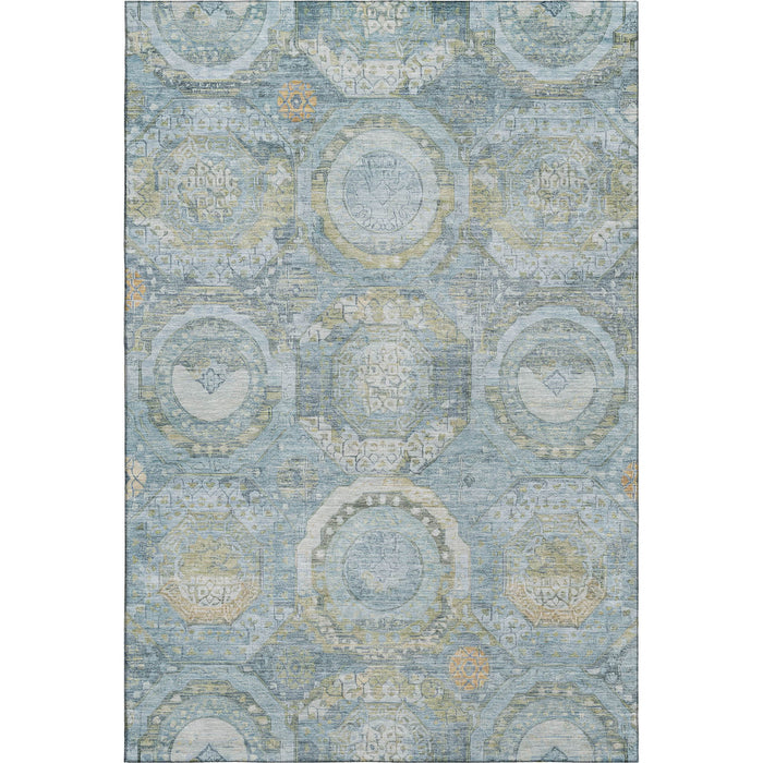 10' X 14' Mosaic Washable Area Rug With UV Protection (696404) - Blue / Gold / Gray