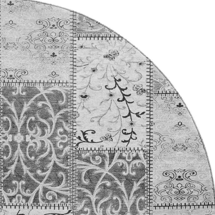 8' Patchwork Distressed Washable Round Rug With UV Protection (649567) - Gray / Ivory