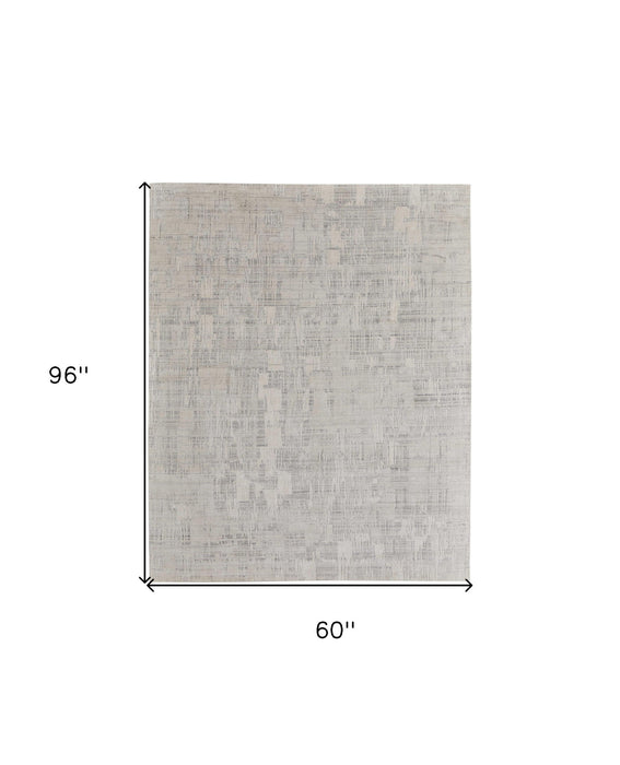 5' x 8' Abstract Hand Woven Worn Faded Wool Blend Area Rug - Ivory And Gray