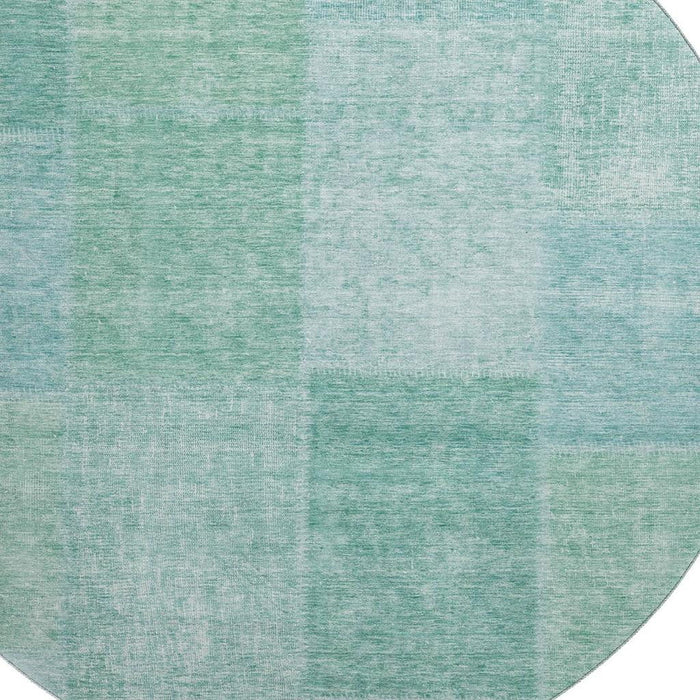8' Patchwork Washable Round Rug With UV Protection (655237) - Teal / Ivory