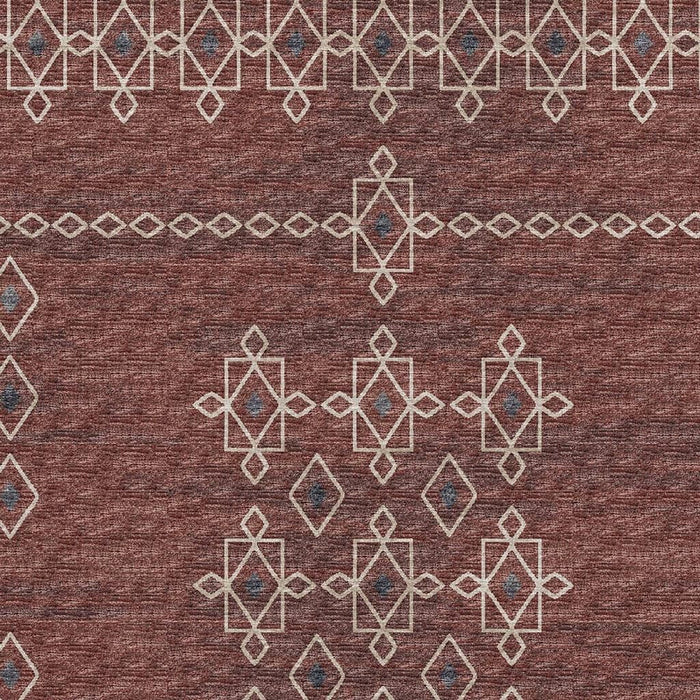 8' X 10' Tribal Washable Area Rug With UV Protection (644812) - Burnt Sienna / Ivory / Black