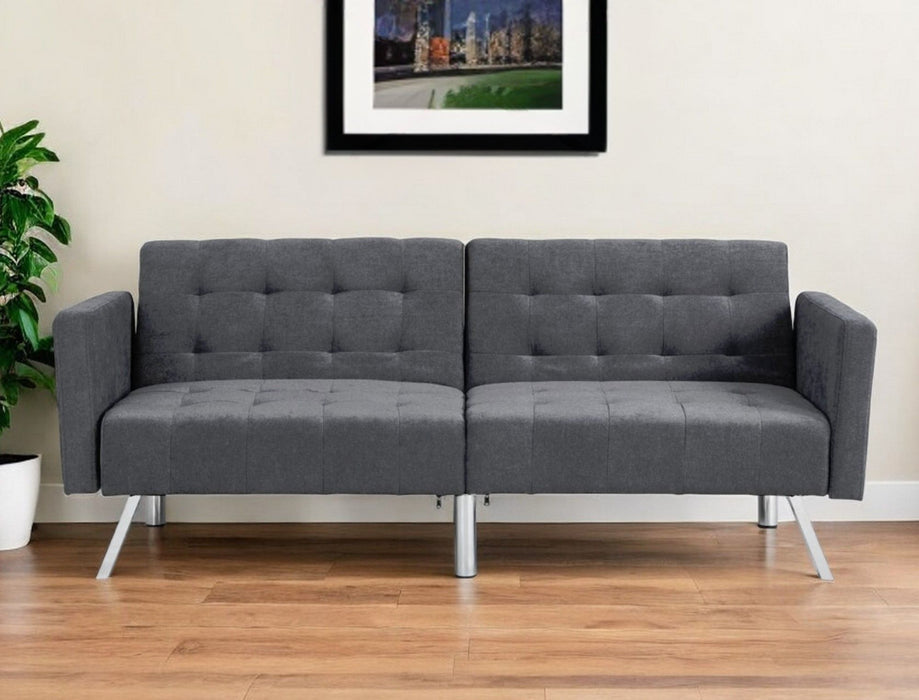 Linen Sleeper Sofa With Silver Legs - Dark Gray