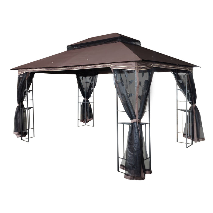 Giga patio gazebo tent with ventilated double roof and mosquito net, ideal for backyard or garden outdoor shade and protection.
