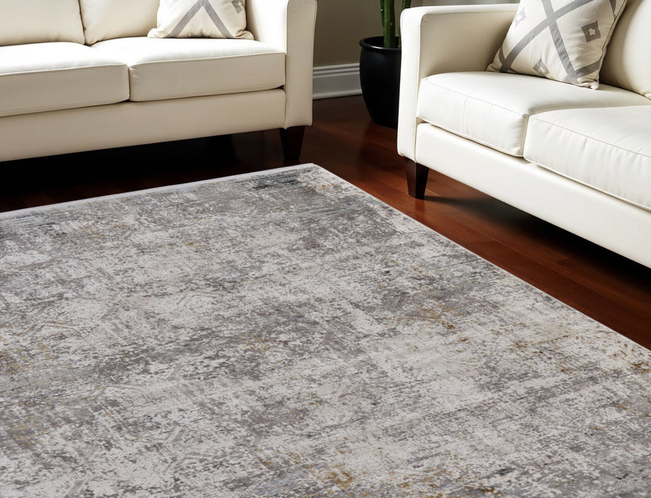 7' X 10' Abstract Power Loom Distressed Area Rug With Fringe - Ivory