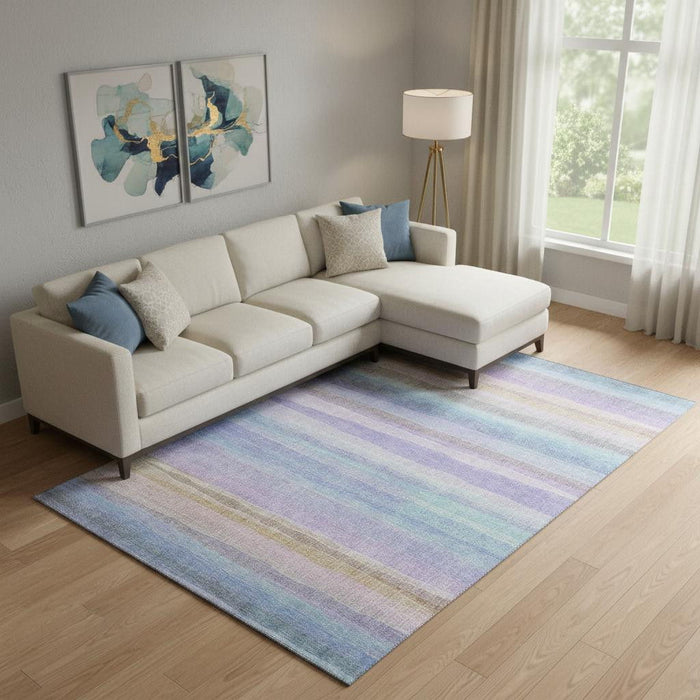 10' X 14' Striped Washable Area Rug With UV Protection (717596) - Lavender / Sky Blue