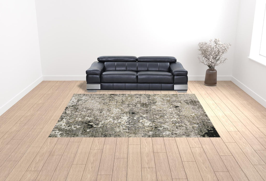 10' x 13' Abstract Power Loom Stain Resistant Area Rug - Gray Ivory Beige Charcoal Black Tan And Brown
