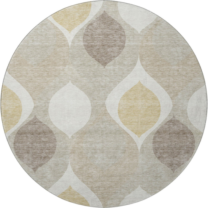 8' Ogee Washable Round Rug With UV Protection - Beige