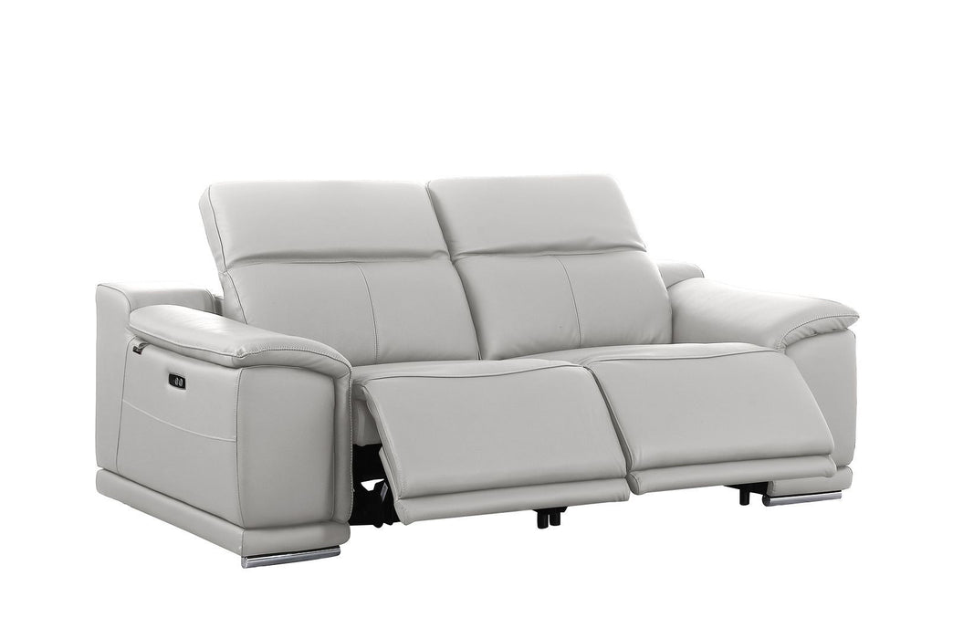 Italian Leather Reclining Metal USB Sofa (720415) - Light Gray